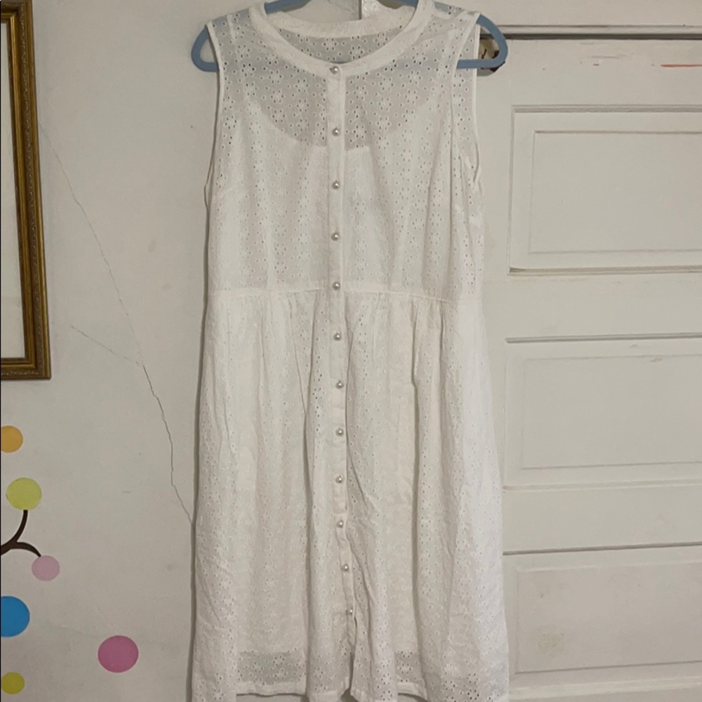 karl lagerfeld white dotted sleeveless midi dress